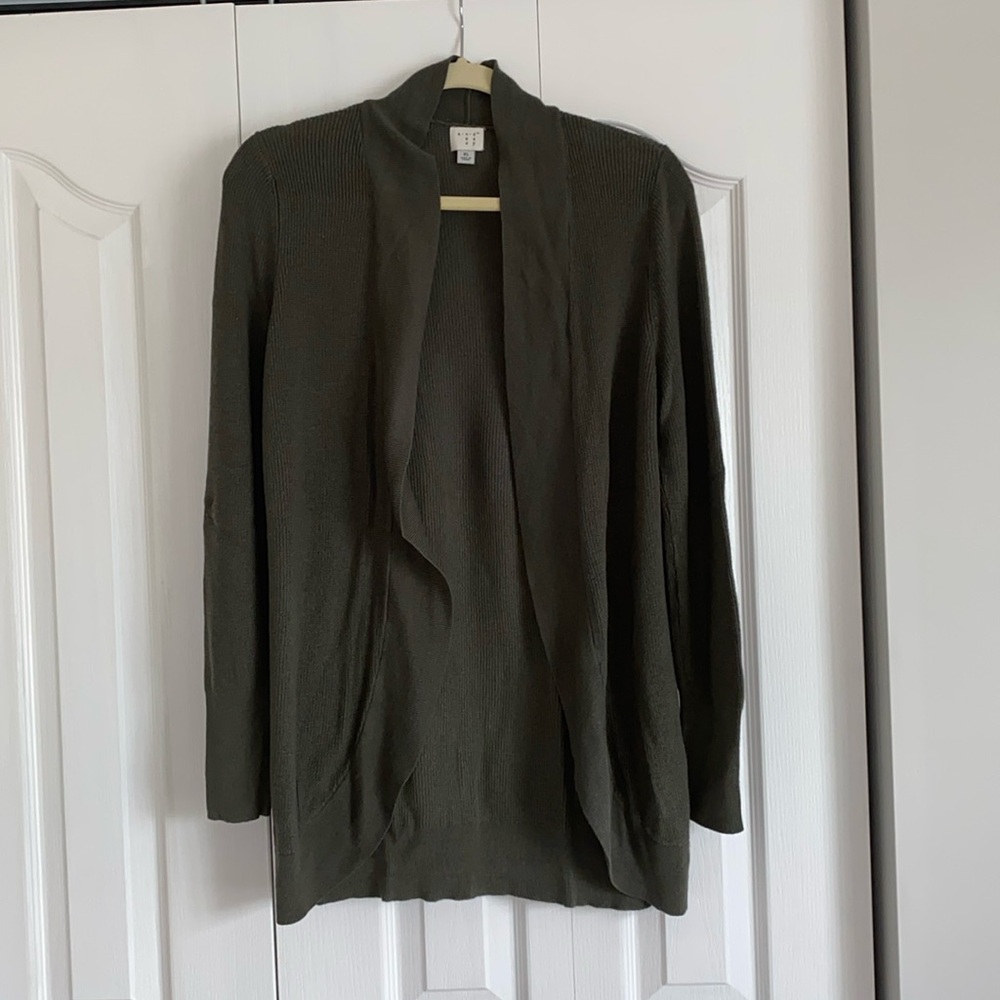 A New Day: muted olive green full sleeve cardigan size XL